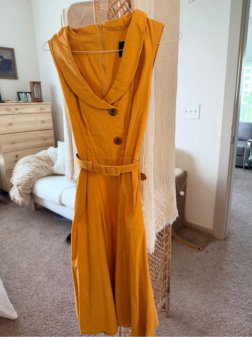 Modcloth Mustard Yellow Sleeveless Midi Dress with Belt